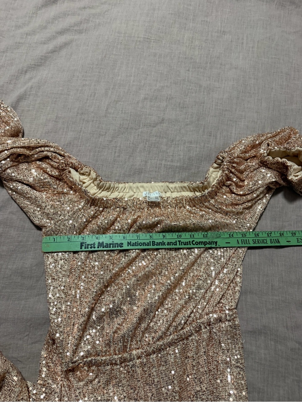 Rose Gold Fully Sequin Off-Shoulder Jumpsuit Blush Pink Size Medium Elastic Boho - Picture 9 of 9